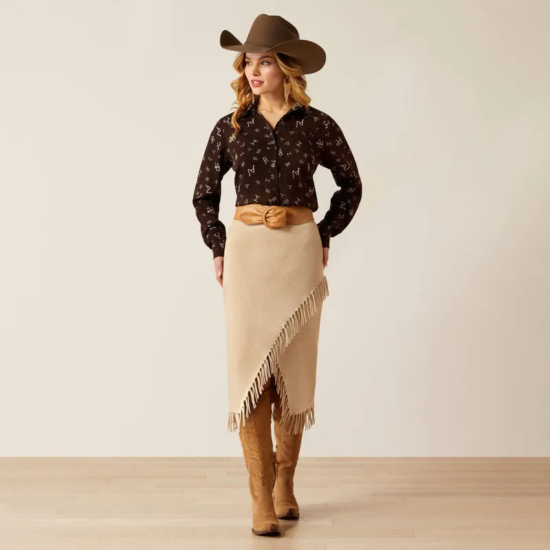 Ariat Women's Homestyle L/S Western Button Down Shirt in Brown Mole Ranch Brand