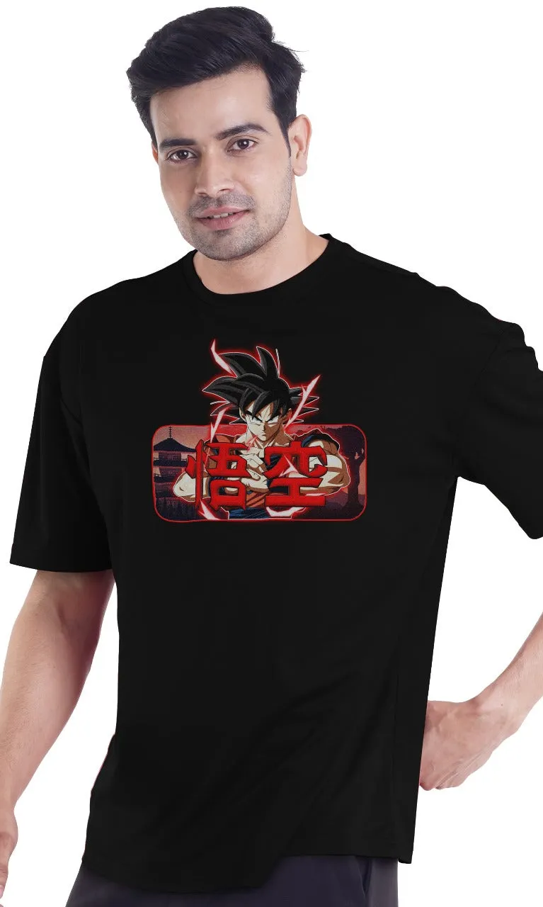 Goku Red Flame Printed Oversized Tshirt