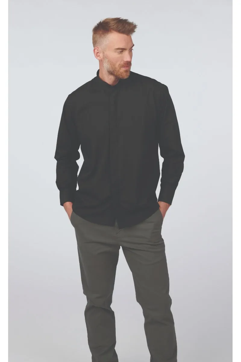 Men's Banded Collar Broadcloth Shirt - White