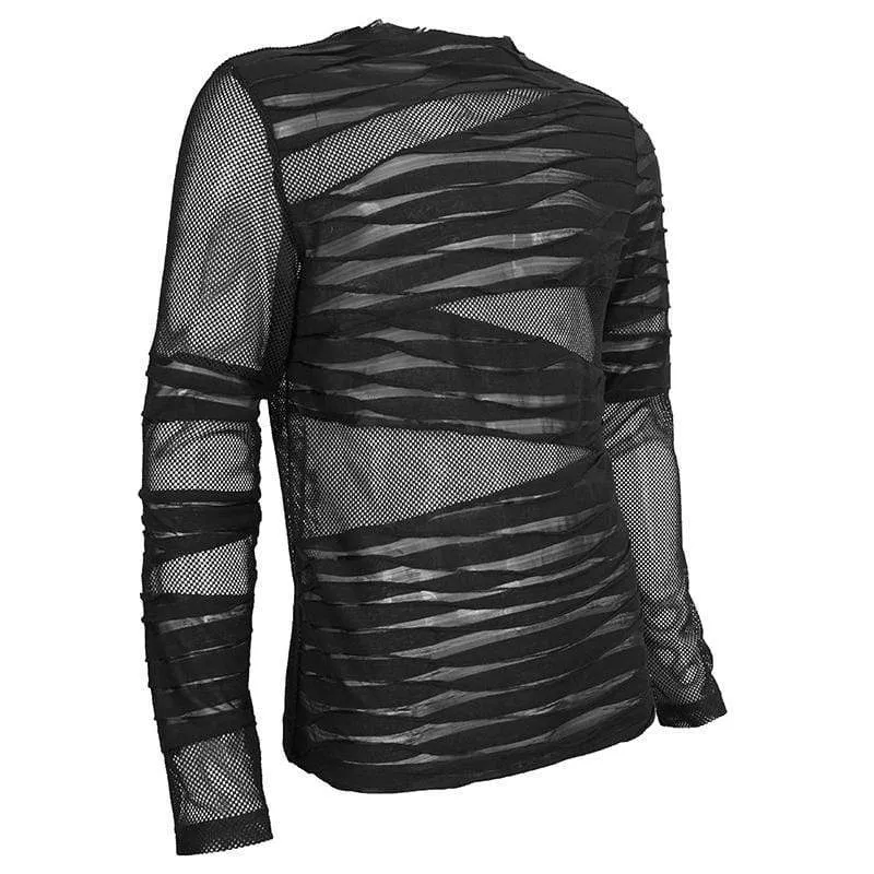 Men's Gothic Ruched Sheer Mesh Shirt