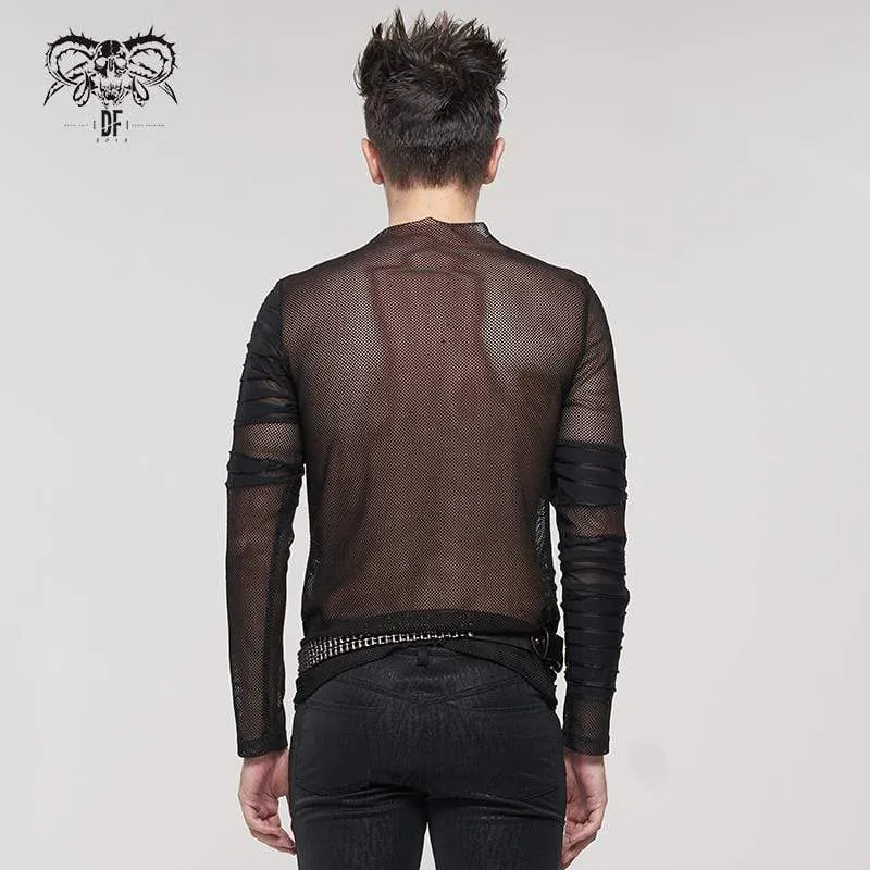 Men's Gothic Ruched Sheer Mesh Shirt