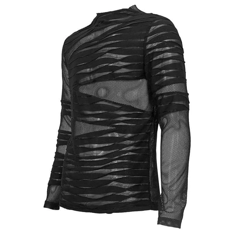 Men's Gothic Ruched Sheer Mesh Shirt
