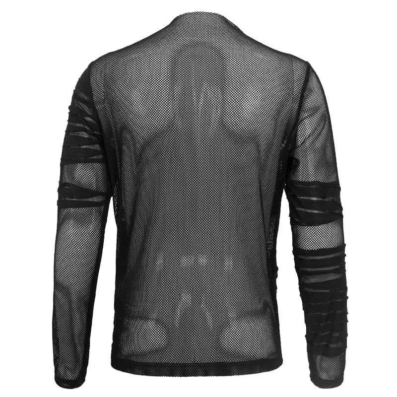 Men's Gothic Ruched Sheer Mesh Shirt