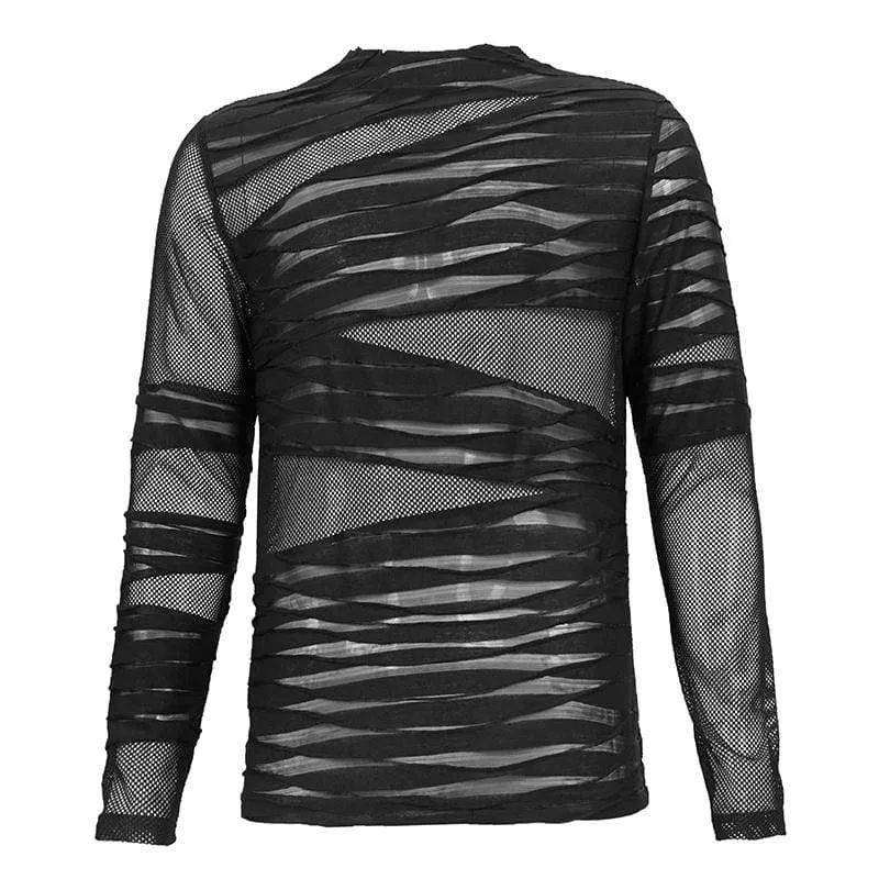 Men's Gothic Ruched Sheer Mesh Shirt